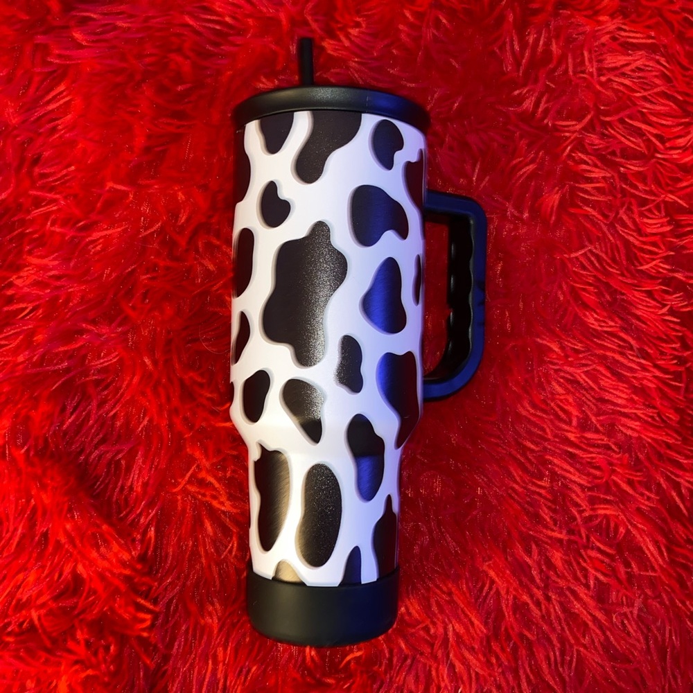 Cow Print Travel Mug with Handle